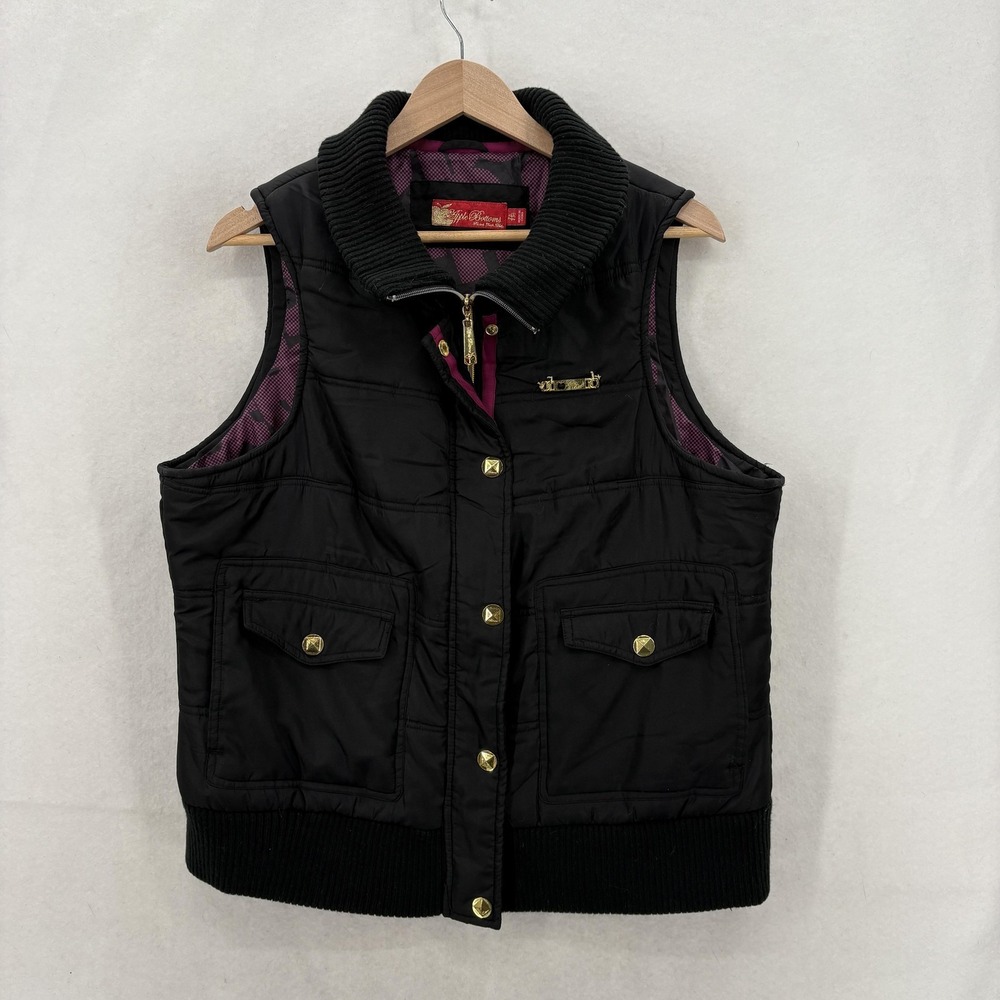Vintage Apple Bottoms Vest Womens 1X Black Quilted Puffer Rib Collar Hip Hop Y2K